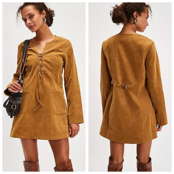 FREE PEOPLE Bradley Faux Suede Mini Dress Size S - Picture 1 of 13
